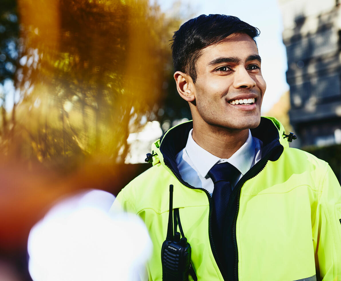 A man in a reflective jacket