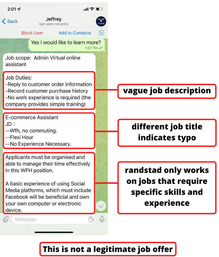 Scammers Impersonating Randstad Employees on Telegram and Whatsapp 