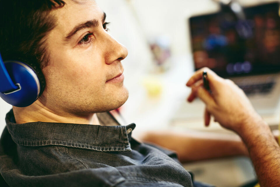 A man wearing headphones